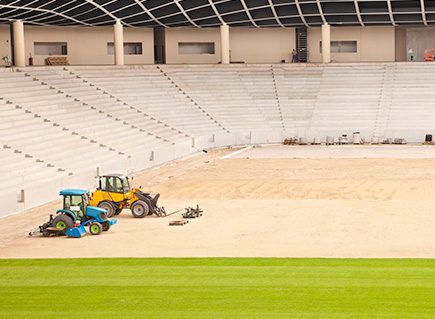 Cork Application as an underlayment beneath playing field surfaces.